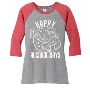 Happy Alcoholidays Christmas Santa Women's Tri-Blend 3/4-Sleeve Raglan Shirt