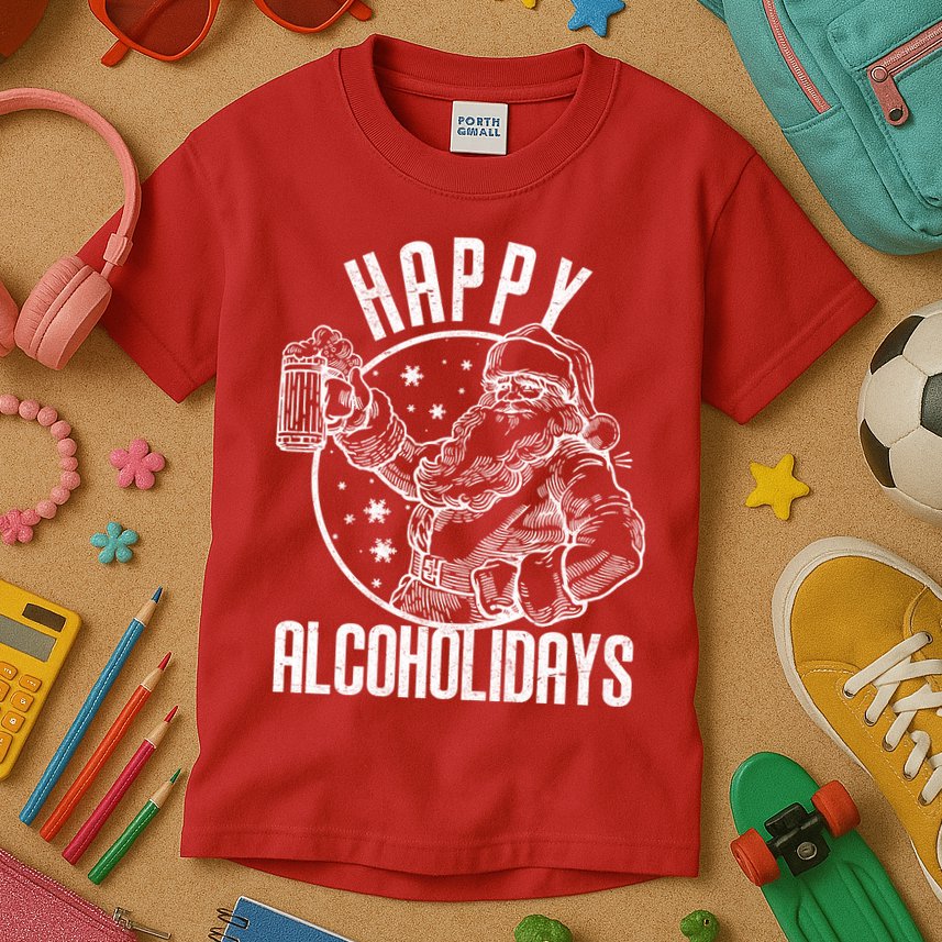 Happy Alcoholidays Christmas Santa Kids T-Shirt