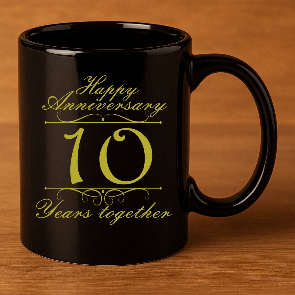 Happy Anniversary 10 Years Together 11oz C Handle Ceramic Mug