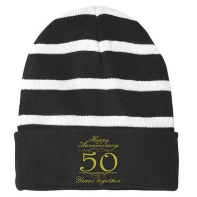 Happy Anniversary 50 Years Together Striped Beanie with Solid Band