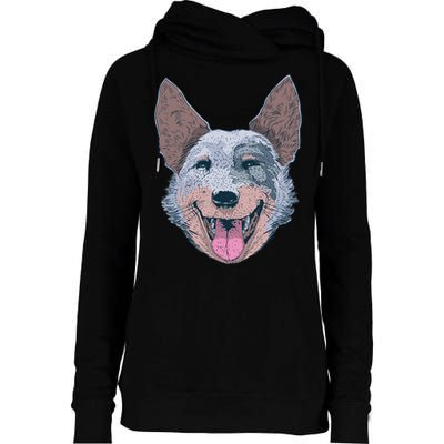 Happy Australian Cattle Dog  Womens Funnel Neck Pullover Hood