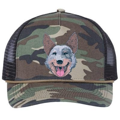 Happy Australian Cattle Dog  Retro Rope Trucker Hat Cap