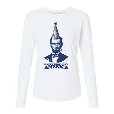 Happy Birthday America Abe Lincoln Womens Cotton Relaxed Long Sleeve T-Shirt