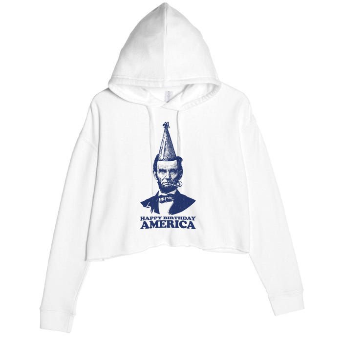 Happy Birthday America Abe Lincoln Crop Fleece Hoodie