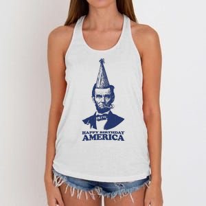 Happy Birthday America Abe Lincoln Women's Knotted Racerback Tank