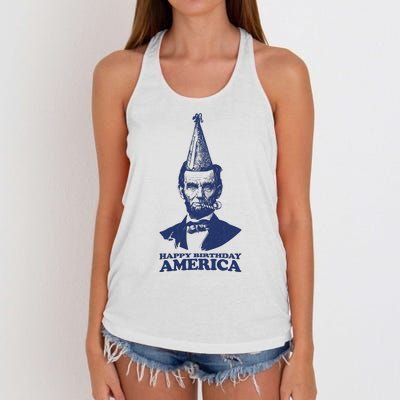 Happy Birthday America Abe Lincoln Women's Knotted Racerback Tank