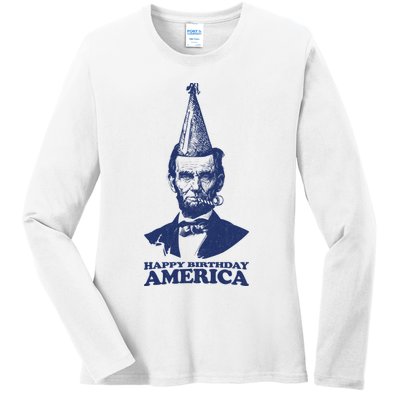 Happy Birthday America Abe Lincoln Ladies Long Sleeve Shirt