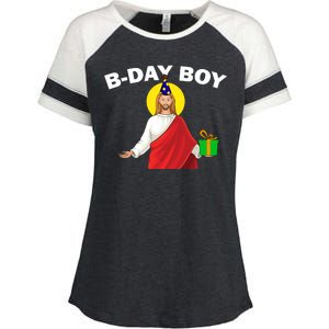 Happy Birthday Jesus! B-Day Boy Enza Ladies Jersey Colorblock Tee