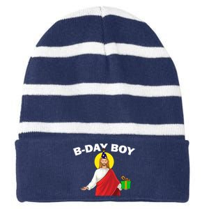 Happy Birthday Jesus! B-Day Boy Striped Beanie with Solid Band