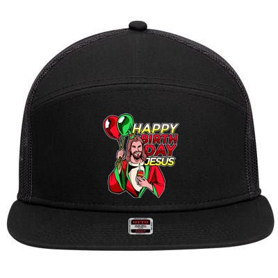 Happy Birthday Jesus Funny Christmas Birthday Boy 7 Panel Mesh Trucker Snapback Hat