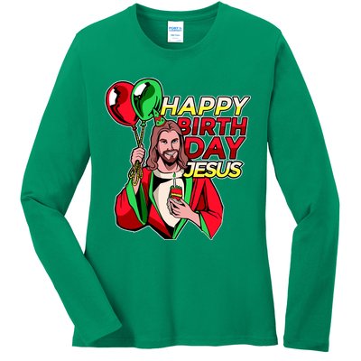 Happy Birthday Jesus Funny Christmas Birthday Boy Ladies Long Sleeve Shirt