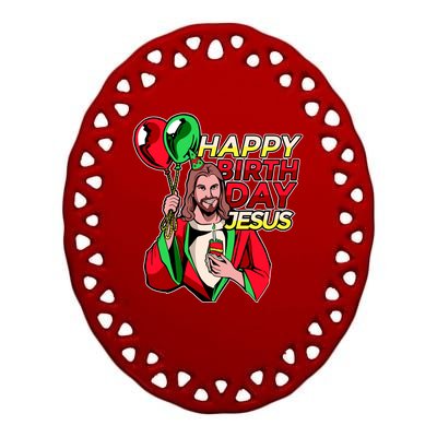 Happy Birthday Jesus Funny Christmas Birthday Boy Ceramic Oval Ornament