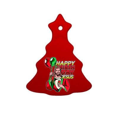 Happy Birthday Jesus Funny Christmas Birthday Boy Ceramic Tree Ornament