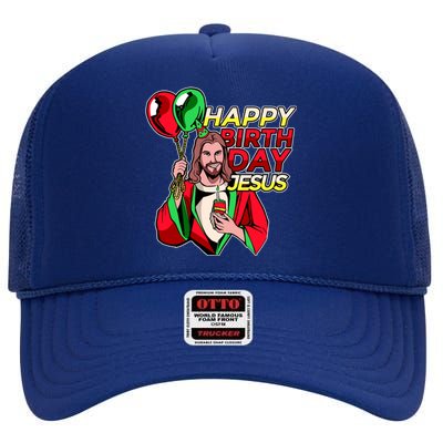 Happy Birthday Jesus Funny Christmas Birthday Boy High Crown Mesh Back Trucker Hat