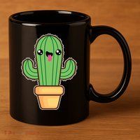 Happy Cactus 11oz C Handle Ceramic Mug