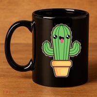 Happy Cactus 11oz C Handle Ceramic Mug