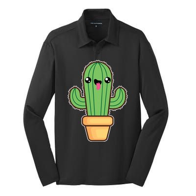 Happy Cactus Silk Touch Performance Long Sleeve Polo