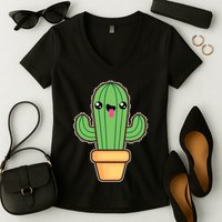 Happy Cactus Women's V-Neck T-Shirt