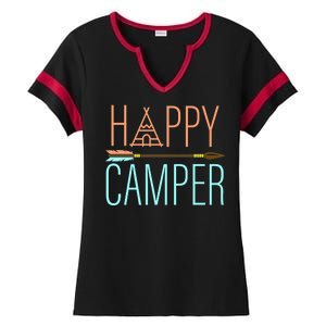 Happy Camper Funny Camping Ladies Halftime Notch Neck Tee