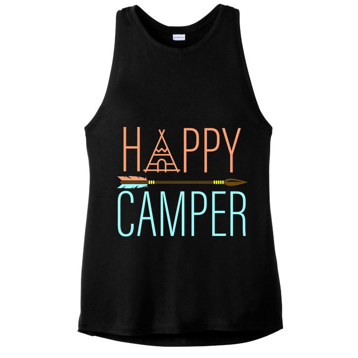 Happy Camper Funny Camping Ladies PosiCharge Tri-Blend Wicking Tank