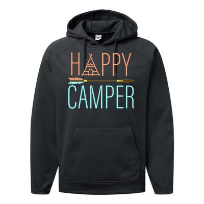 Happy Camper Funny Camping Performance Fleece Hoodie