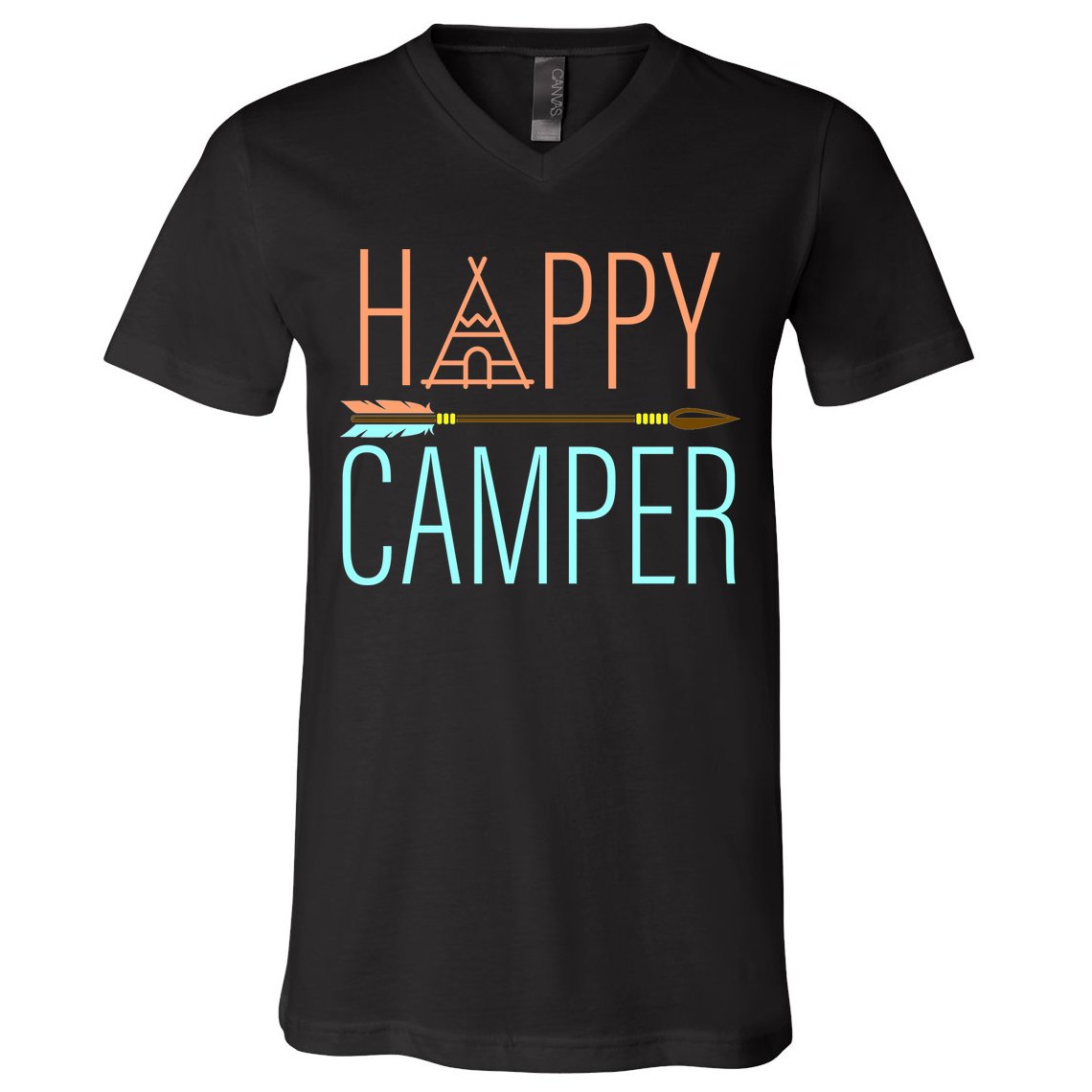 Happy Camper Funny Camping V-Neck T-Shirt