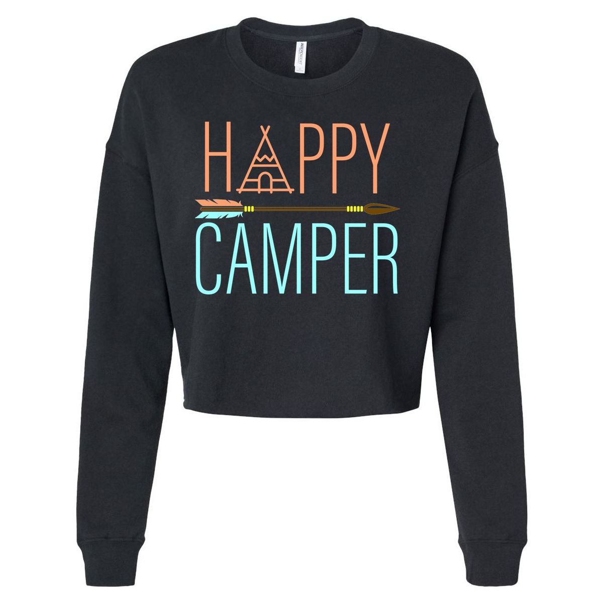 Happy Camper Funny Camping Cropped Pullover Crew