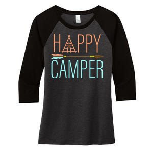 Happy Camper Funny Camping Women's Tri-Blend 3/4-Sleeve Raglan Shirt