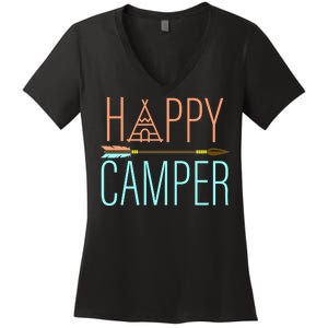 Happy Camper Funny Camping Women's V-Neck T-Shirt