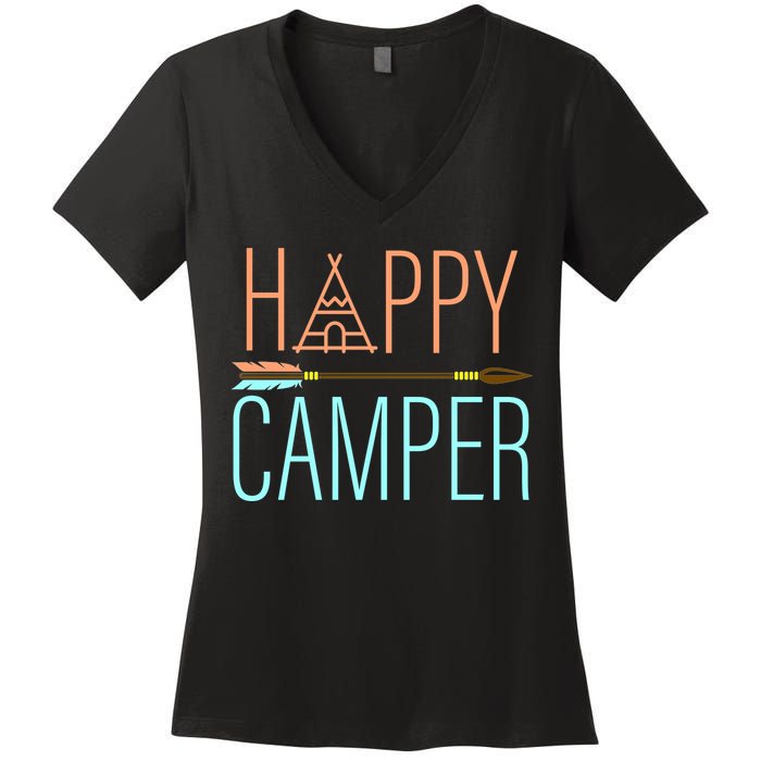 Happy Camper Funny Camping Women's V-Neck T-Shirt