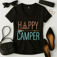 Happy Camper Funny Camping Women's V-Neck T-Shirt