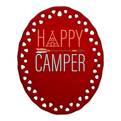 Happy Camper Funny Camping Ceramic Oval Ornament