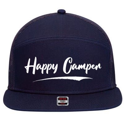 Happy Camper Funny Camping Meme 7 Panel Mesh Trucker Snapback Hat