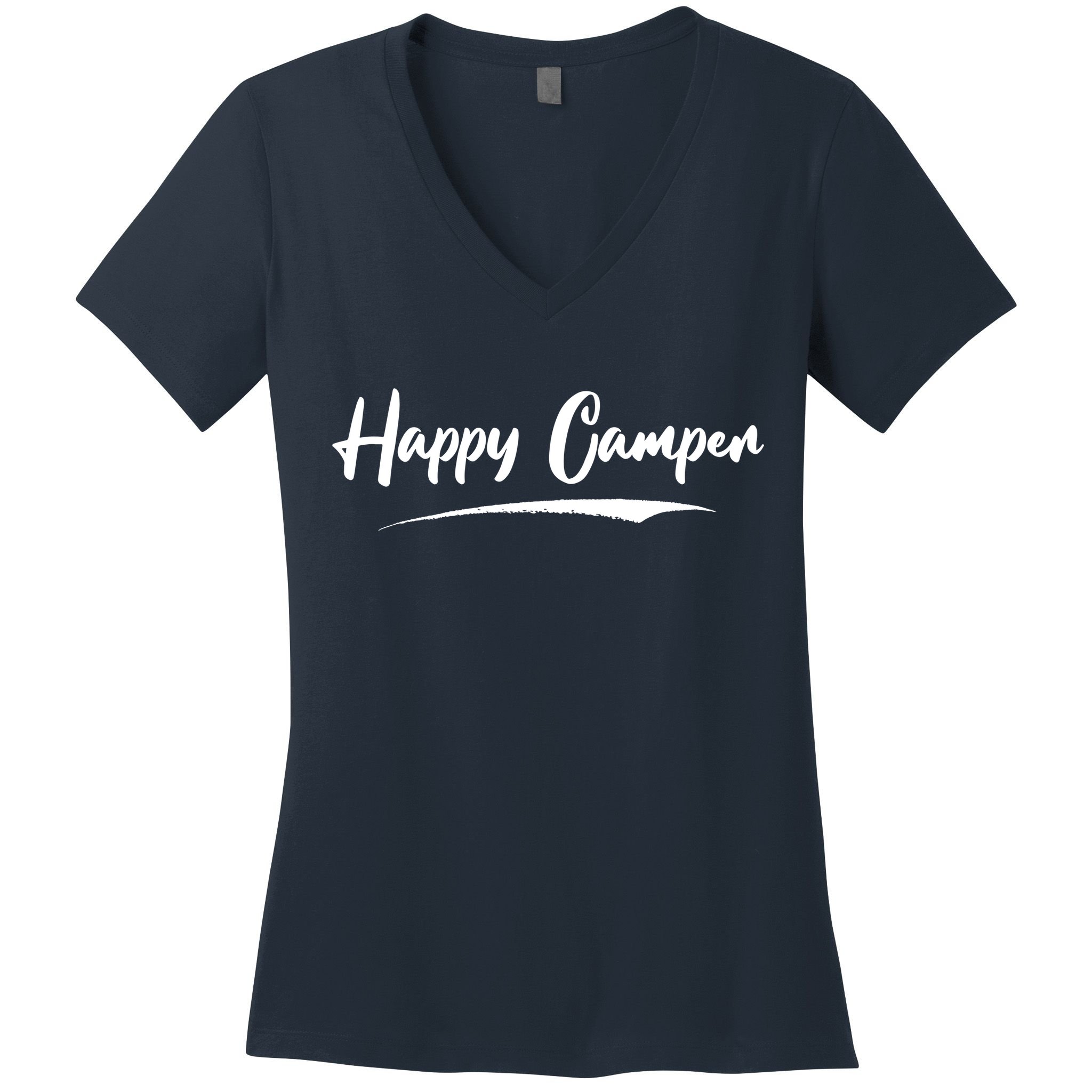 Happy Camper Funny Camping Meme Women's V-Neck T-Shirt