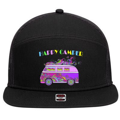 Happy Camper Hippie Van 7 Panel Mesh Trucker Snapback Hat
