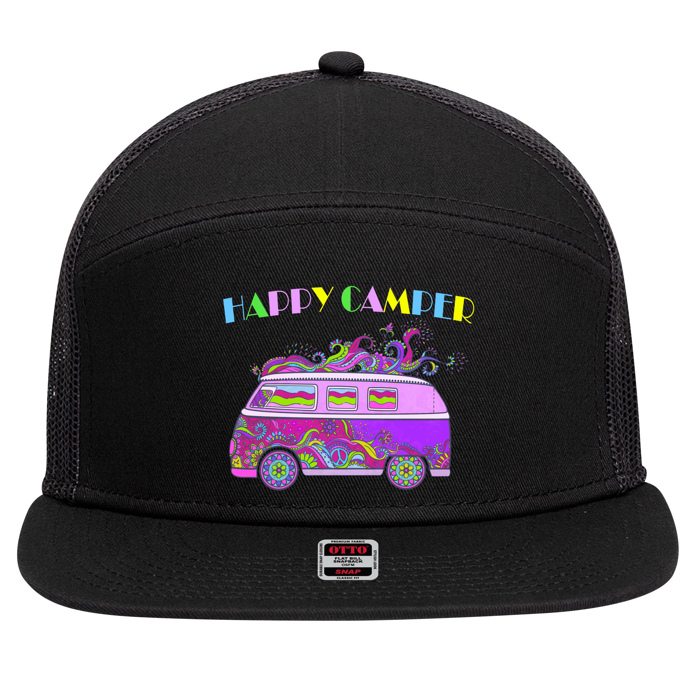 Happy Camper Hippie Van 7 Panel Mesh Trucker Snapback Hat