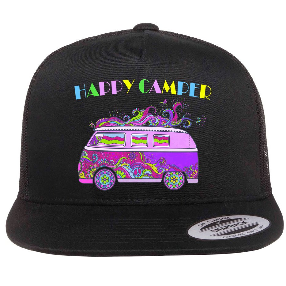 Happy Camper Hippie Van Flat Bill Trucker Hat