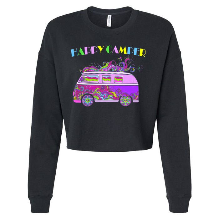 Happy Camper Hippie Van Cropped Pullover Crew