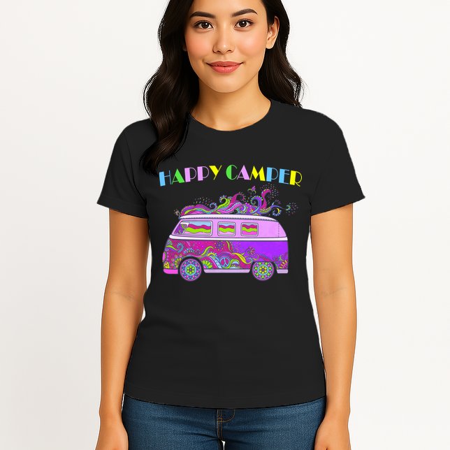 Happy Camper Hippie Van Womens T-Shirt