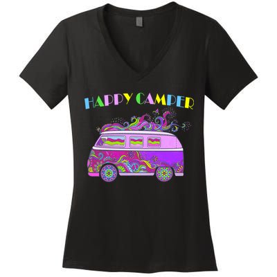 Happy Camper Hippie Van Women's V-Neck T-Shirt