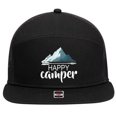 Happy Camper In The Mountains 7 Panel Mesh Trucker Snapback Hat