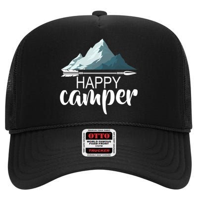 Happy Camper In The Mountains High Crown Mesh Back Trucker Hat