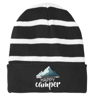 Happy Camper In The Mountains Striped Beanie with Solid Band