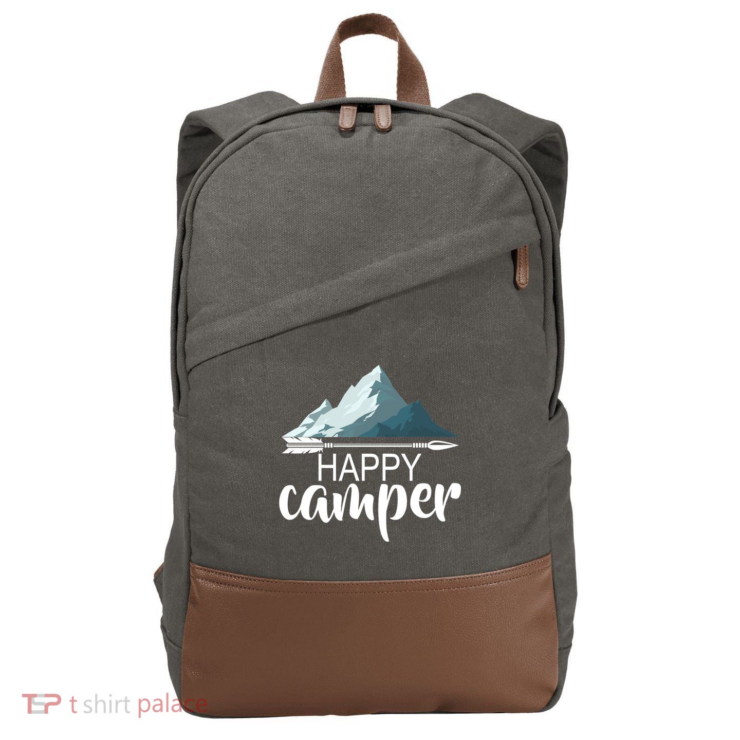 Happy Camper In The Mountains Cotton Canvas Backpack