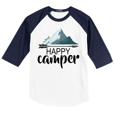 Happy Camper In The Mountains Baseball Sleeve Shirt