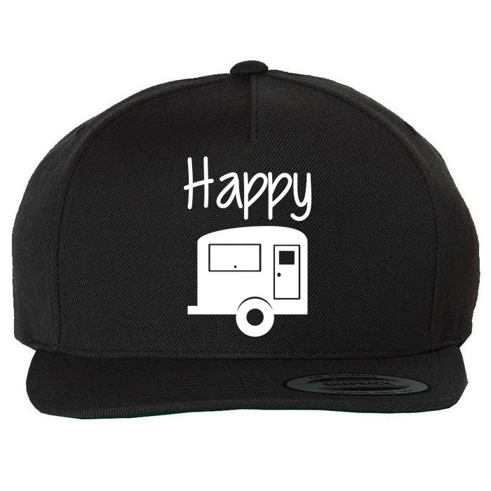 Happy Camper RV Camping Wool Snapback Cap