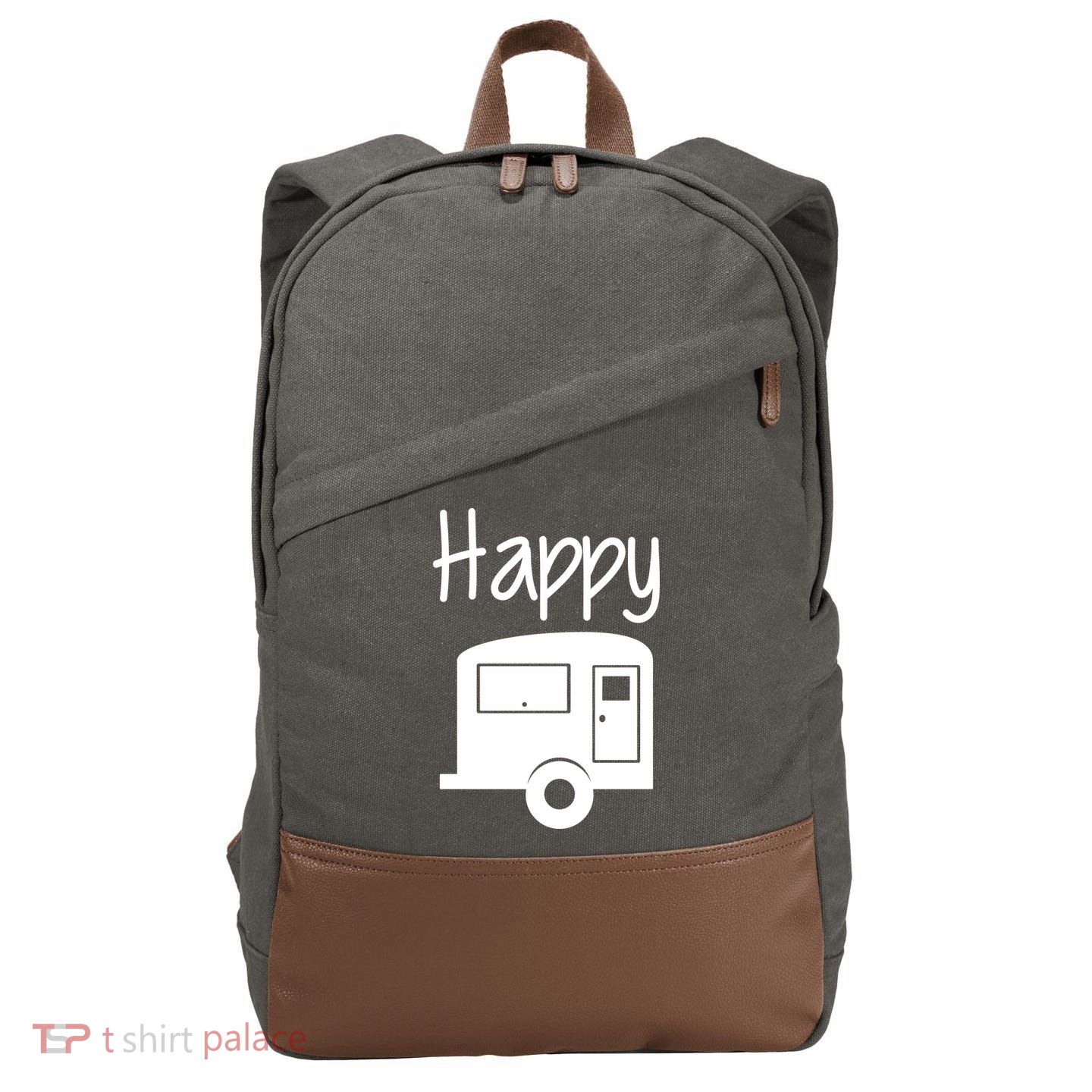 Happy Camper RV Camping Cotton Canvas Backpack