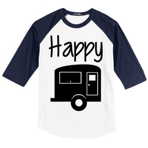 Happy Camper RV Camping Baseball Sleeve Shirt