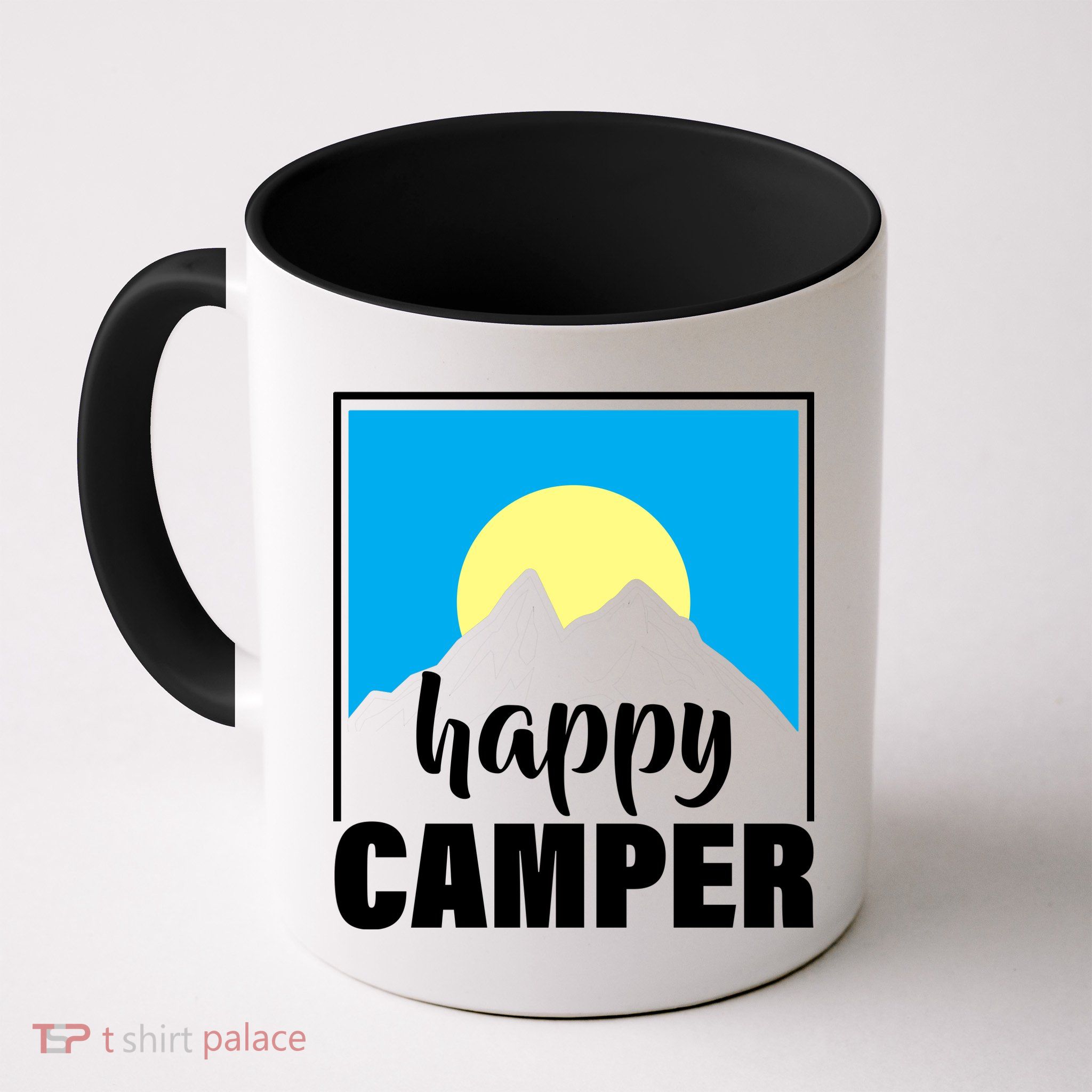 Happy Camper Sunrise Over Mountains Mug