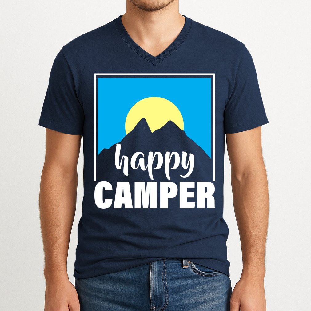 Happy Camper Sunrise Over Mountains V-Neck T-Shirt